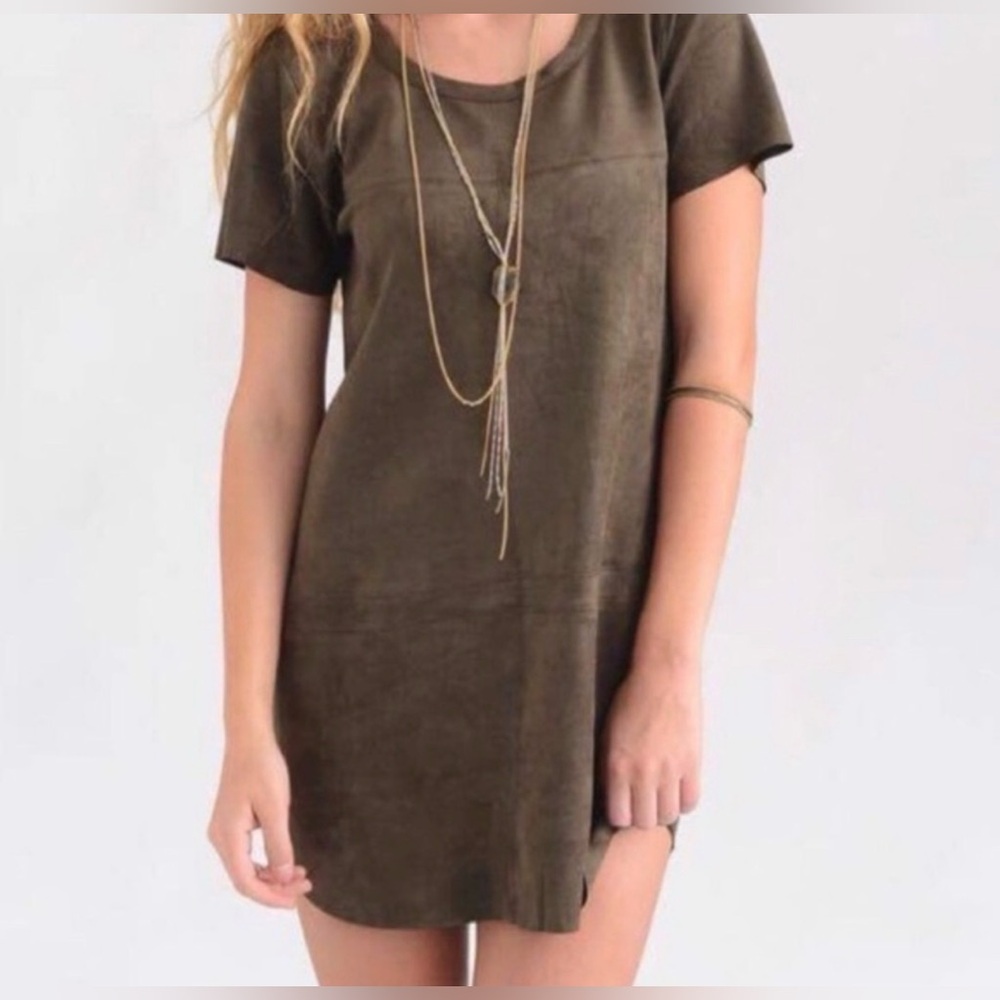 OLIVACEOUS Faux Suede Kimmie Shift Pullover Mini Tunic Dress Women's M